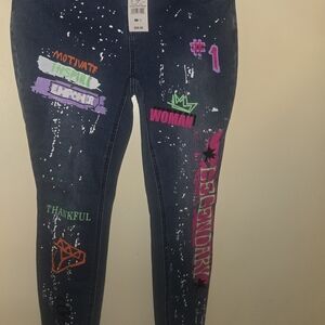 Soho Apparel Dark Blue Graphic Skinny Jeans